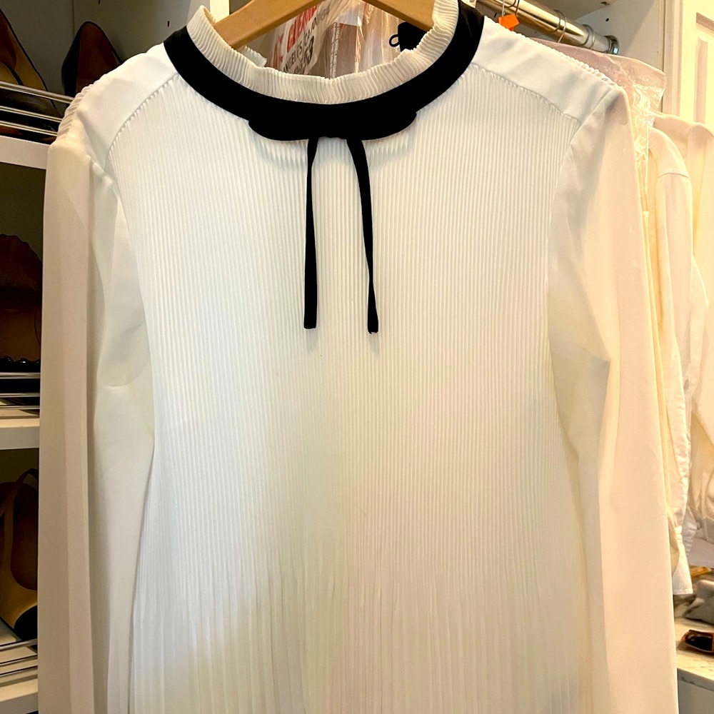 Ted Baker Niccki Pleated High Neck Bow Blouse White Black Size 3 - Medium